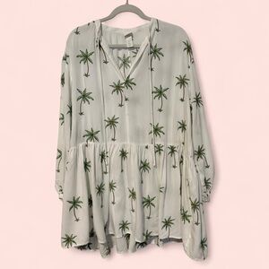 Cute white drop waist palm tree loose‎ fit dress women’s 2